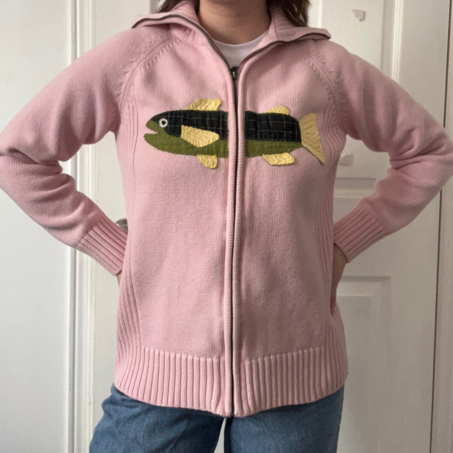 Green Plaid Fish Zip Up